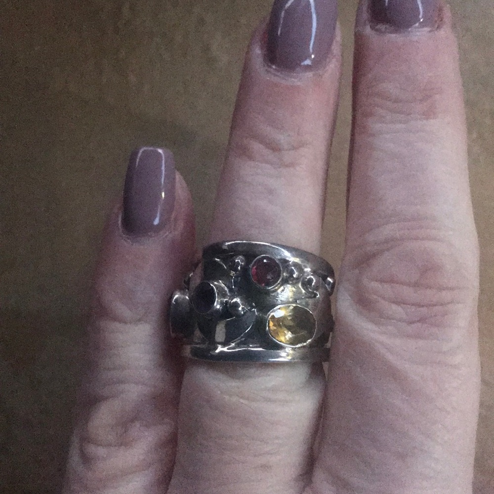 Vintage Estate Silver ring multi gemstone sz8